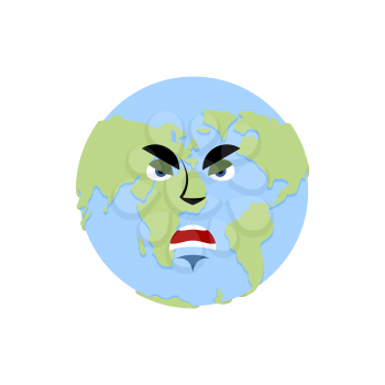 Earth angry Emoji. Planet aggressive emotion isolated
