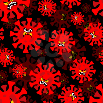 Angry Coronavirus pattern seamless. Evil virus background. Global epidemic disease 2019-nCoV ornament virus. Pandemic concept texture