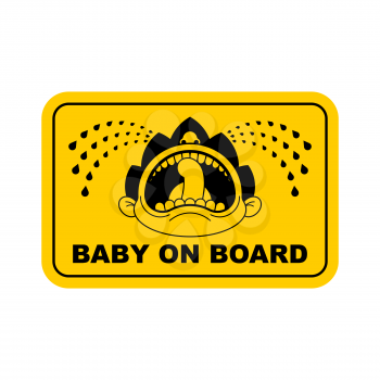 Baby on car sticker. Kid on board. face of crying boy. Children tantrum