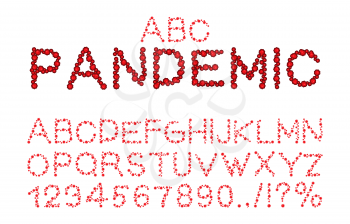 Pandemic font. Virus sign. Bacteria ABC. Coronavirus 2019-ncov letters. 
