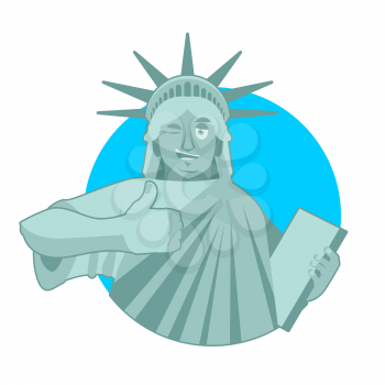 Statue of Liberty Winks. thumbs up landmark  America. Sculpture Architecture USA