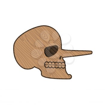 Skull Pinocchio. Wooden skeleton head isolated on white background

