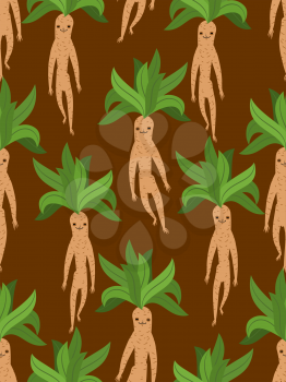 Mandrake root seamless pattern. Legendary mystical plant in form of human texture

