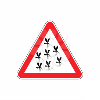 Attention mosquito. midge in Red Triangle. Warning road sign
