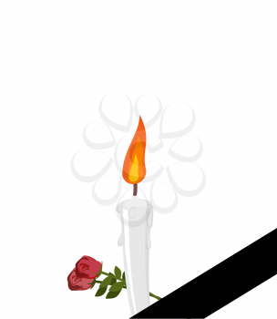 Mourning frame Black ribbon. Candles and flowers isolated.  

