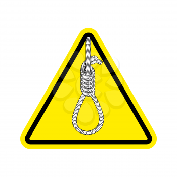 lynching Attention. Loop executioner on yellow triangle. Road sign of danger hanging
