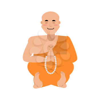 Buddhist monk meditating. Zen and enlightenment. Orange cape and rosary. Tibetan priest
