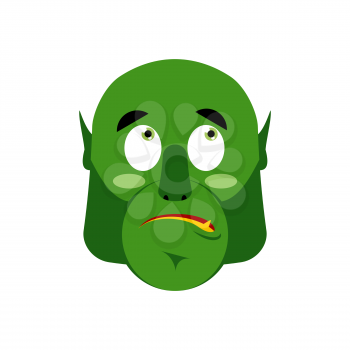 Ogre surprised Emoji. Goblin astonished emotion isolated. Green monster face
