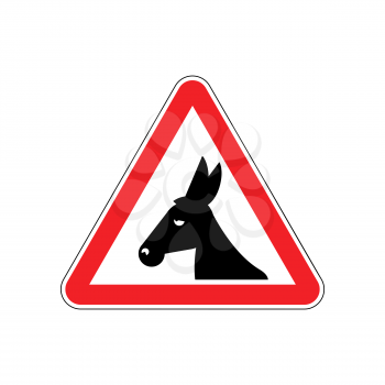 Attention donkey driving. jackass on red triangle. Road sign attention stupid loser