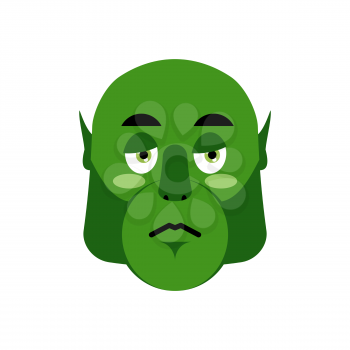 Ogre sad Emoji. Goblin sorrowful emotion isolated. Green monster troll face
