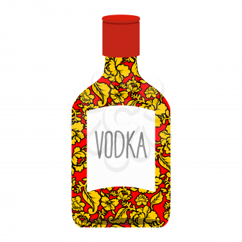 Russian vodka bottle Khokhloma painting. National folk alcoholic drink in Russia
