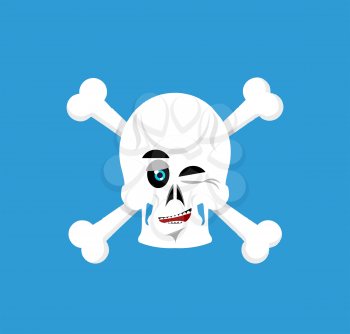 Skull and crossbones winks Emoji. skeleton head happy emotion isolated
