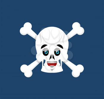 Skull and crossbones happy Emoji. skeleton head marry emotion isolated
