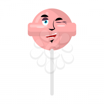 Lollipop winking Emoji. Candy on stick happy emotion isolated 