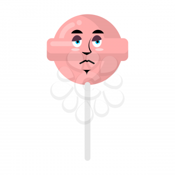 Lollipop sad Emoji. Candy on stick sorrowful emotion isolated 