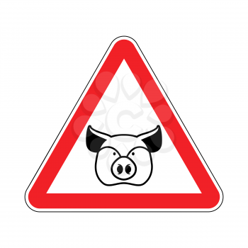 Warning Pig. swine on red triangle. Road sign attention to farm animal
