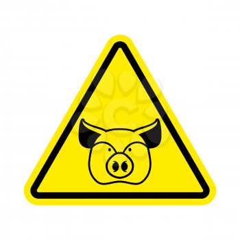 Warning Pig. swine on yellow triangle. Road sign attention to farm animal
