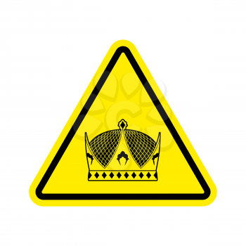 Warning king. royal Crown of yellow triangle. Road sign attention ruler