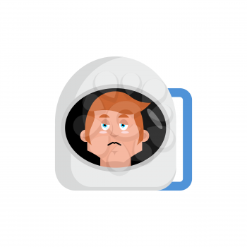 Astronaut sad Emoji. Cosmonaut sorrowful emotion isolated. spaceman