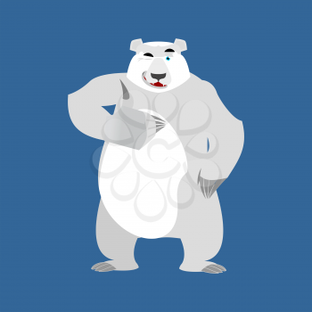 Polar Bear winks Emoji. Wild animal Arctic and Antarctic. Merry Emotion beast thumbs up