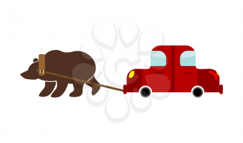 Tow in Russia. Russian Bear and car. Traditional national evacuate machine

