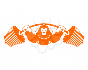 Strong lion emblem. Leo and barbell logo for gym and sports team
