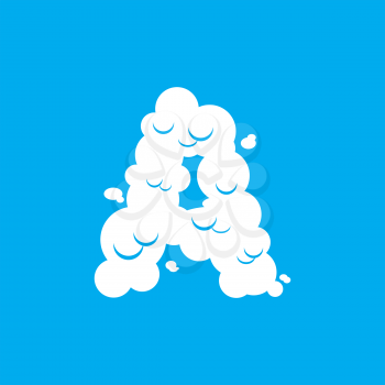 Letter A cloud font symbol. White Alphabet sign on blue sky