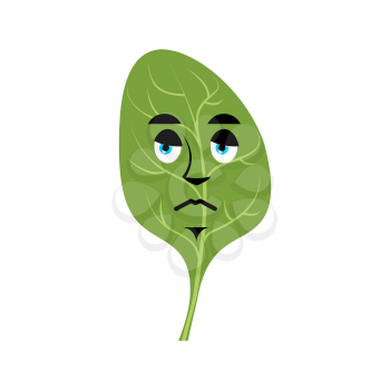 Spinach sad Emoji. Green leaves sorrowful emotion isolated