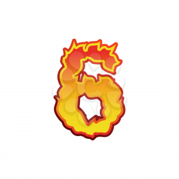 Number 6 fire. Flames Font six. Tattoo alphabet character. fiery sign ABC