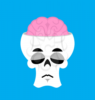 Skull and brain Sad Emoji. skeleton head  sorrowful emotion isolated
