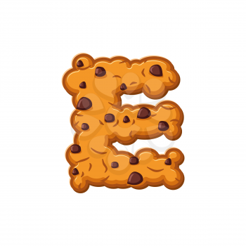 E letter cookies. Cookie font. Oatmeal biscuit alphabet symbol. Food sign ABC
