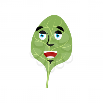 Spinach happy Emoji. Green leaves merry emotion isolated