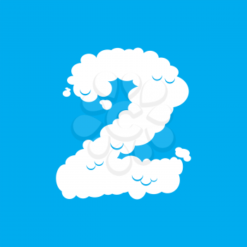 Number 2 cloud font symbol. White Alphabet sign two on blue sky