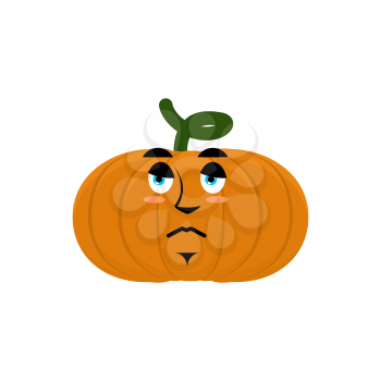 Pumpkin sad angry Emoji. Halloween vegetable sorrowful emotion isolated