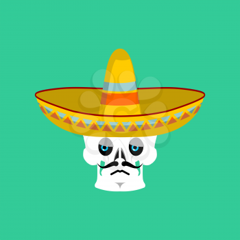 Skull in sombrero sad Emoji. Mexican skeleton for traditional feast day of the dead.