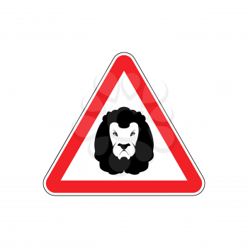 Attention Lion. Leo on red triangle. Road sign Caution predator