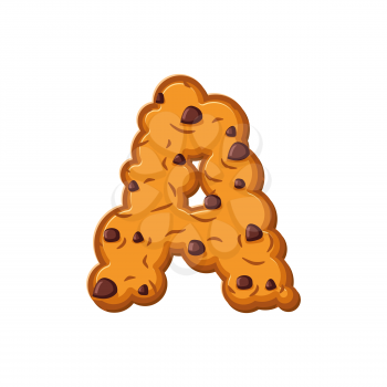 A letter cookies. Cookie font. Oatmeal biscuit alphabet symbol. Food sign ABC
