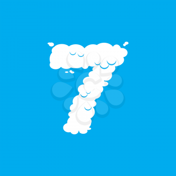 Number 7 cloud font symbol. White Alphabet sign seven on blue sky