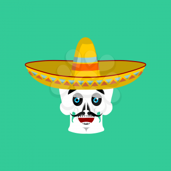Skull in sombrero happy Emoji. Mexican skeleton for traditional feast day of the dead.