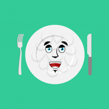 Plate happy Emoji. Empty dish isolated merry emotion
