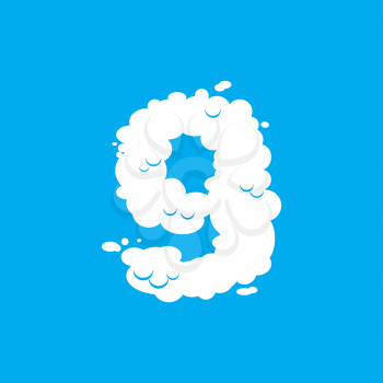 Number 9 cloud font symbol. White Alphabet sign nine on blue sky