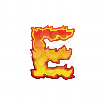 Letter E fire. Flames font lettering. Tattoo alphabet character. fiery sign alphabet