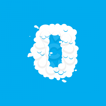 Number 0 cloud font symbol. White Alphabet sign zero on blue sky