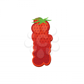 Letter I Strawberry font. Red Berry lettering alphabet. Fruits ABC

