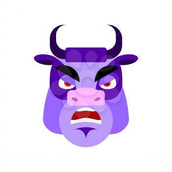 Purple Cow angry Emoji. Bull Head aggressive emotion