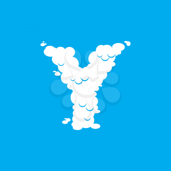 Letter Y cloud font symbol. White Alphabet sign on blue sky