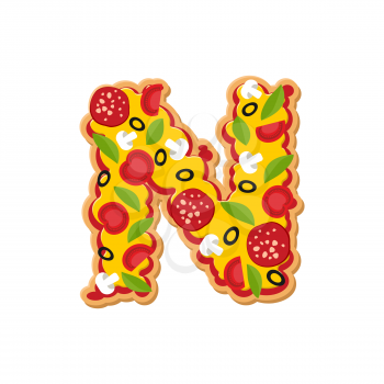 Letter N pizza font. Italian meal alphabet. Lettring fast food
