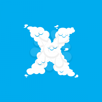 Letter X cloud font symbol. White Alphabet sign on blue sky