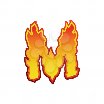 Letter M fire. Flames font lettering. Tattoo alphabet character. fiery sign alphabet