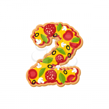 Number 2 pizza font. Italian meal alphabet numeral two. Lettring fast food
